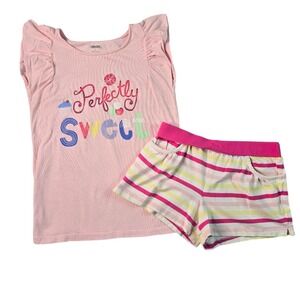 Gymboree Perfectly Sweet 2pc Short Set‎ Girls Large Pink Striped Flutter Sleeve